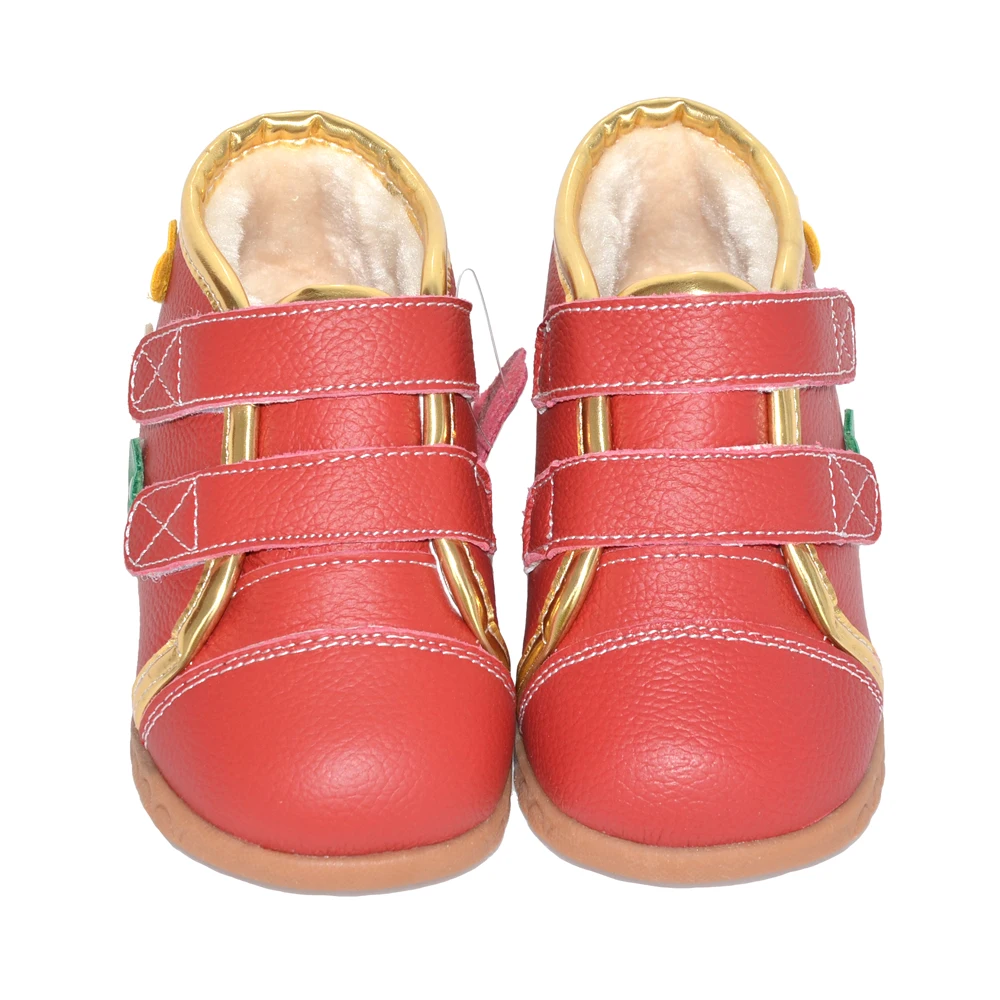 new style Red genuine leather toddler kids boots double strap adjustable girl winter boots