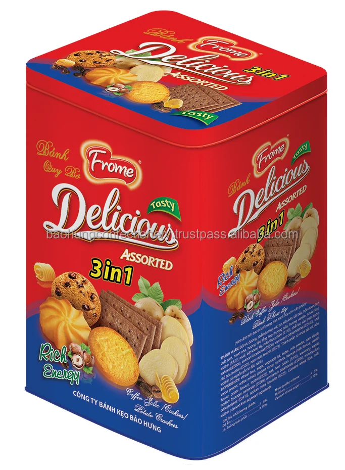Danish Butter Cookies Biscuits 300g - Tin Semi-hard Box Packaging 0.3 Kg Square Sweet 11 % Fat Content Low-carb,low-fat