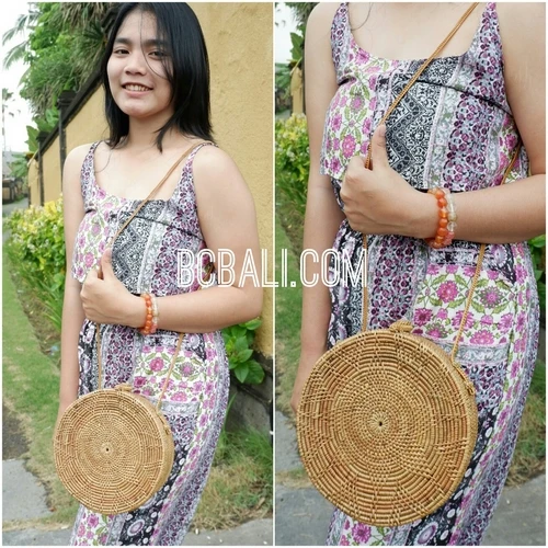 Wholesale Price Straw Rattan Sling Leather Round Circle Handmade with Motif Exellent Design Organic Material