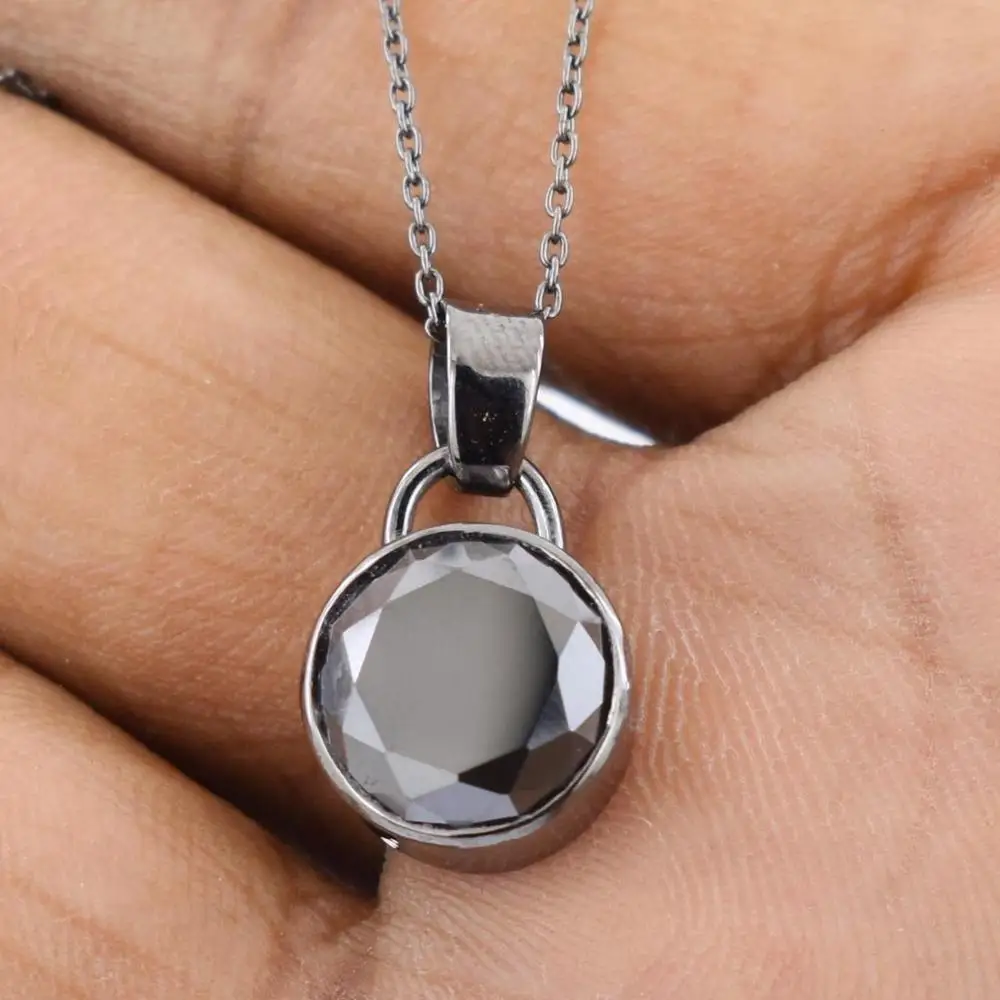 2.00 Carat Round Brilliant Cut Black Diamond Solitaire Pendant 14k White Gold , Natural Black Diamond,diamond pendant jewelry