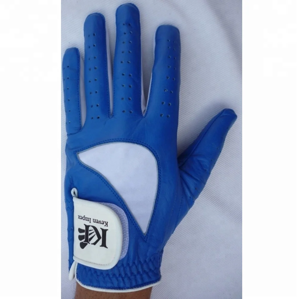 Best selling Custom logo Cabretta leather golf gloves blue color Australia Low price UK