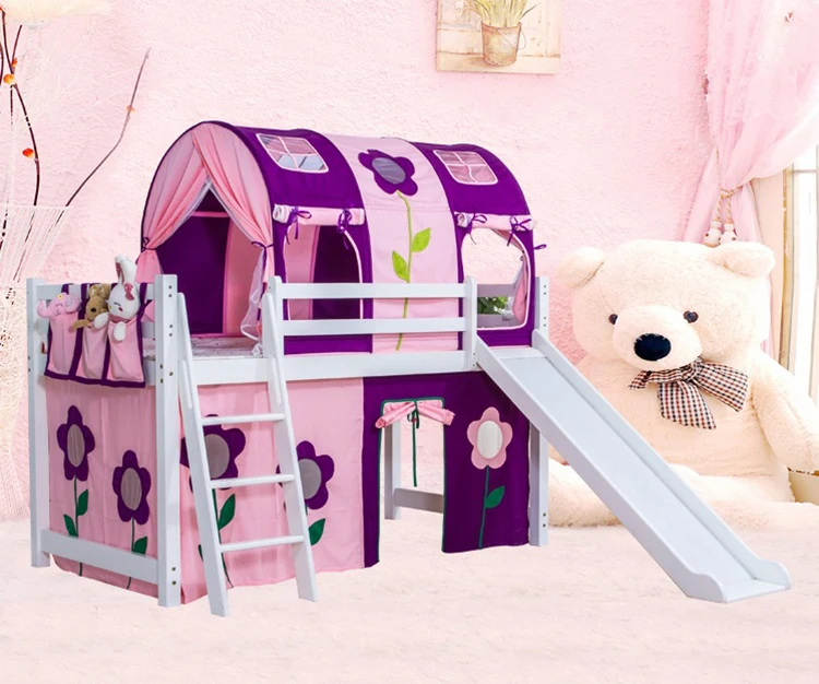 2021 новейшая кровать Лофт малыш кровать в сосновой древесине с тканевой палаткой кровать