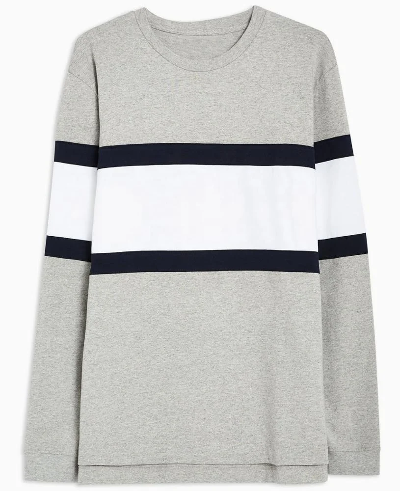 Mens T-Shirt Gray and Navy Panelled  Skater fit Crew neck Panelled design Long sleeves