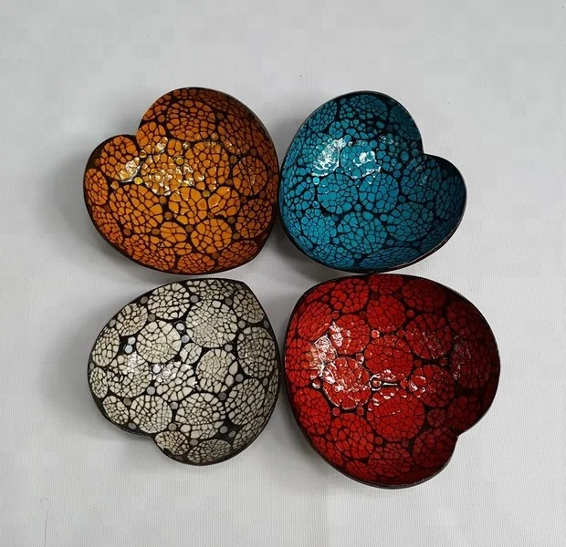 Multicolor heart shaped coconut shell bowl made in Vietnam