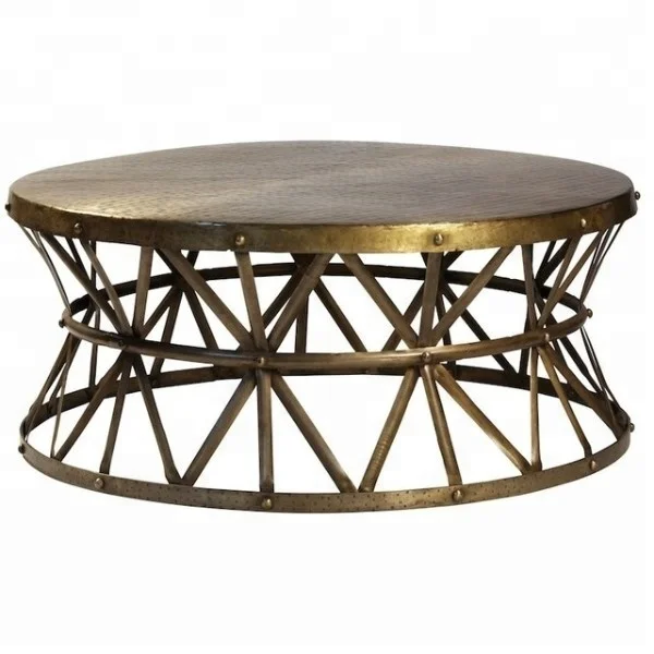 
Industrial & vintage iron metal handmade antique brass plated round coffee table 