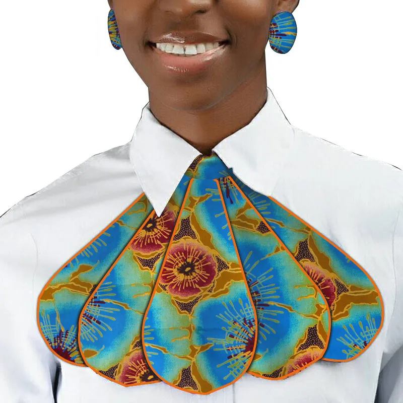 Модный галстук и серьги с Африканским принтом Анкары для женщин, треугольный галстук из Анкары в африканском стиле с серьгами-гвоздиками WYB318