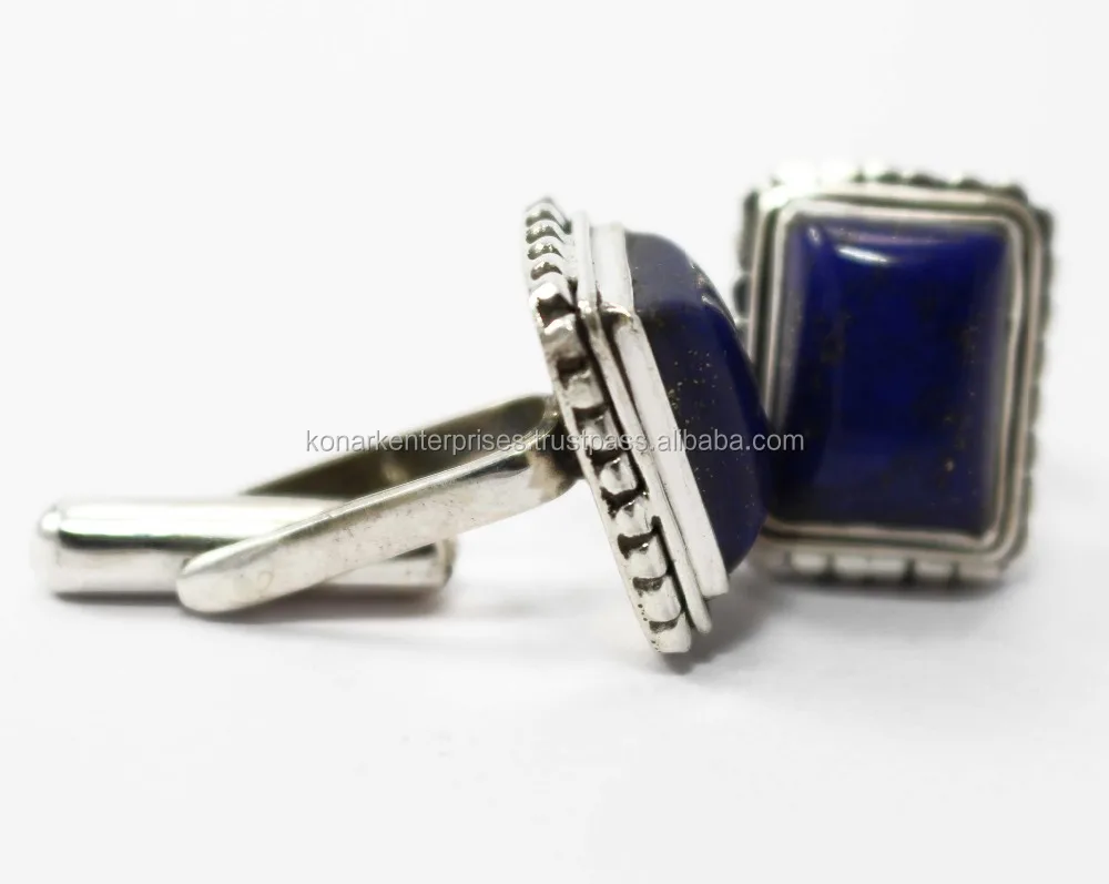 Мужские Запонки ручной работы из серебра 925 пробы с лазуритом