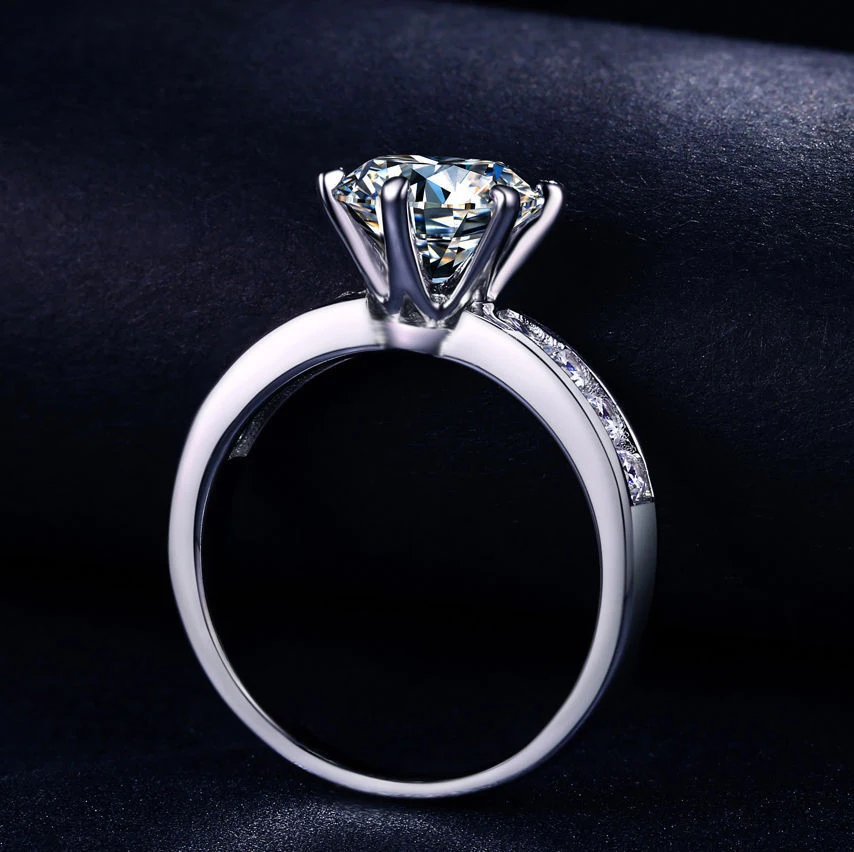 1.30 Carats Genuine White Round Moissanite Ring in 14k White Gold ,14k Gold Engagement Ring