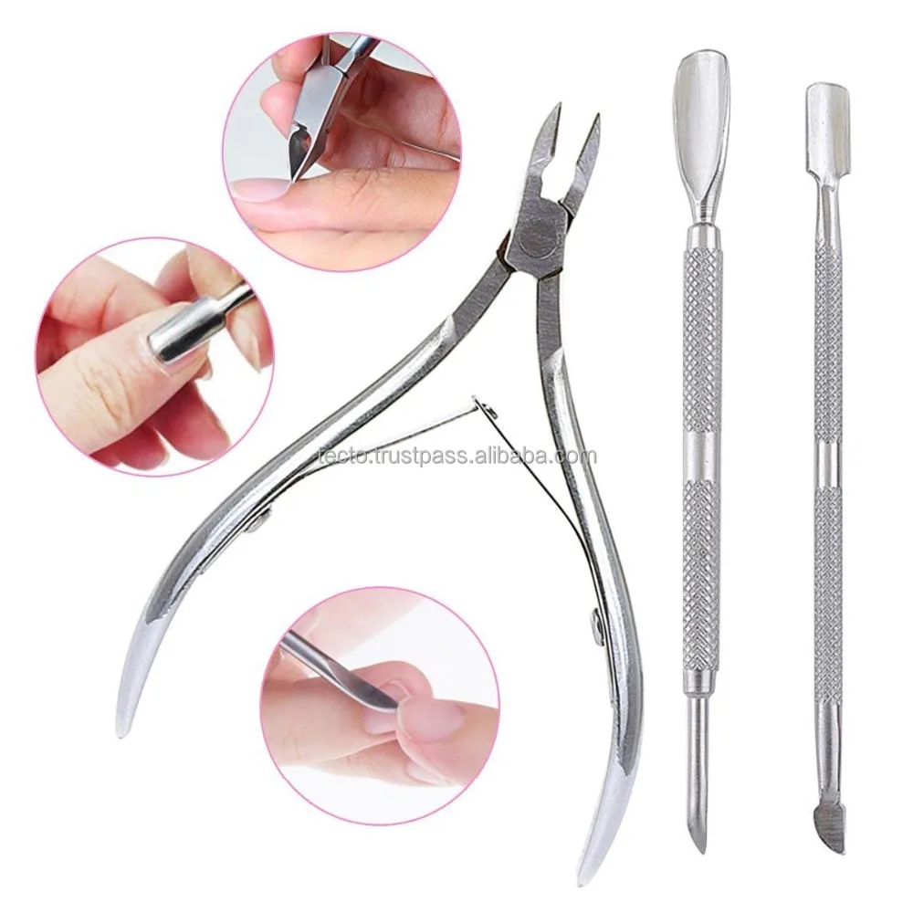 Nail Tools 3  PCs Set Stainless Steel Nail Nippers Cuticle Pushers Personal and Beauty Care Instruments