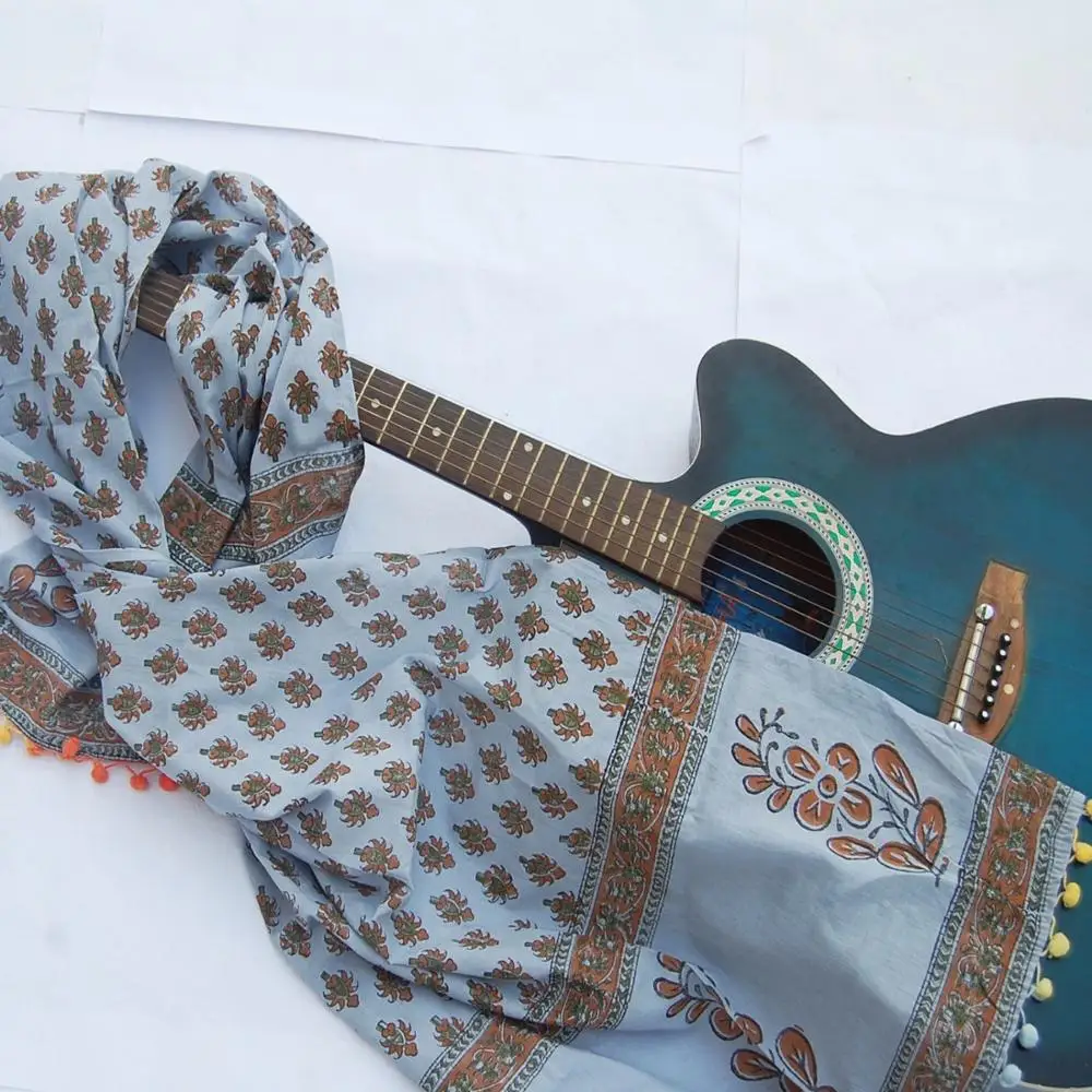 Pure Cotton Fabric Scarf Hand Block Print Neck Women Stole Beautiful Indian Handmade Sarong Cotton Scarf