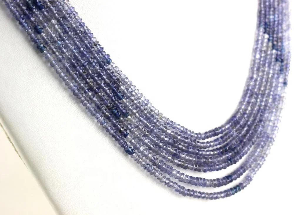 Natural Blue Iolite Gemstone Faceted Rondelle Beaded Beautiful Handmade 7 String Necklace  Women America Gift