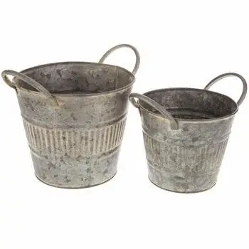 SET OF 3 RIBBED BUCKET HOME & GARDEN DECORATIVE FLOWER POT HANDMADE DESIGN FLOWER PLANT HOLDER