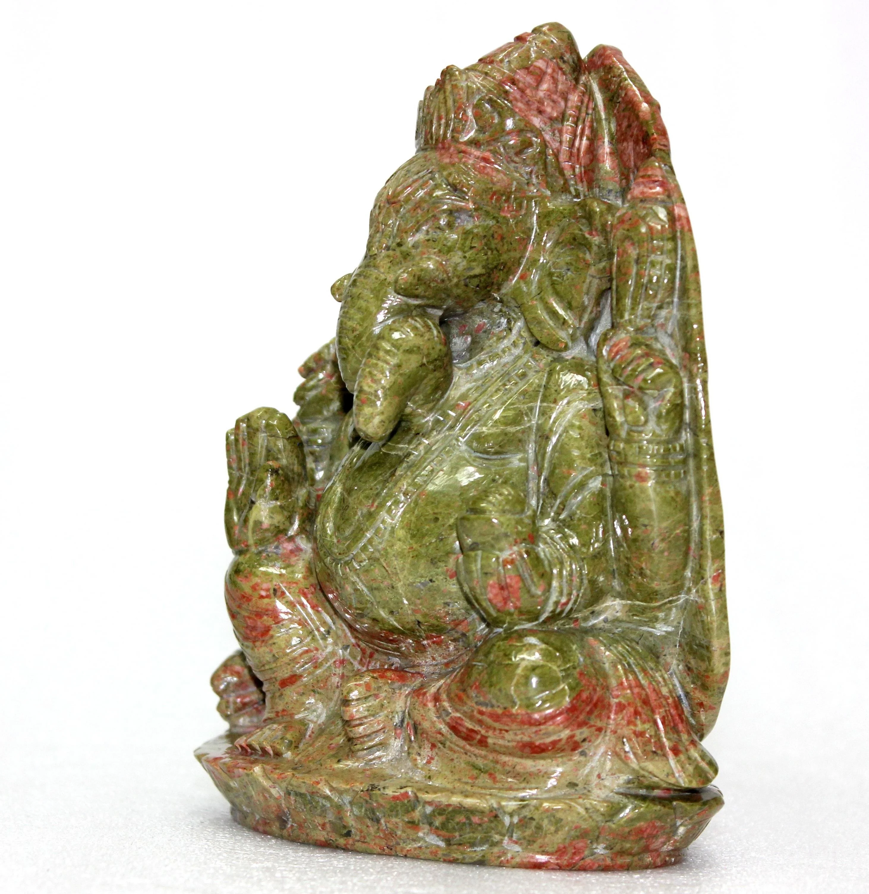 Handmade Unakite Ganesha Carving Natural Quartz Gemstone Figurine Statue Healing Crystal Handcrafted Semi-Precious Stone Crafts