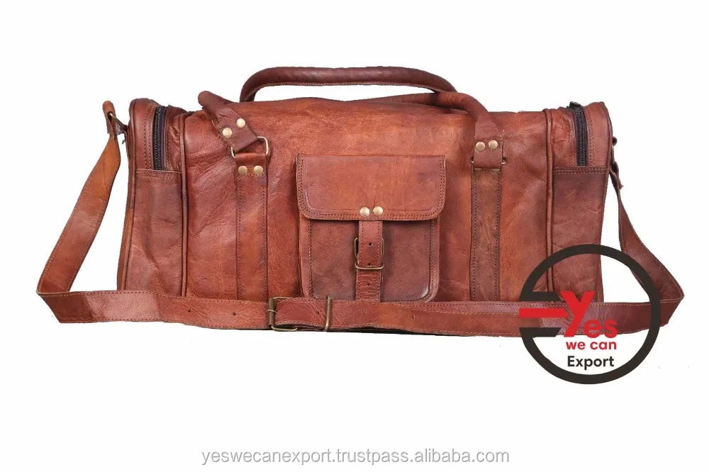 Hot Selling Brown Leather Holdall Gym Luggage Bags For Travel Gym Overnight Weekend At Best Price