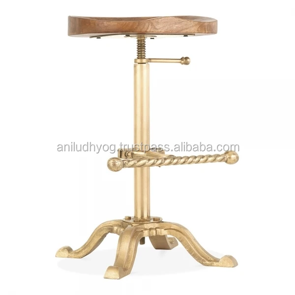 Cast iron solid wood tractor seat bar stool/Golden finish bar stool
