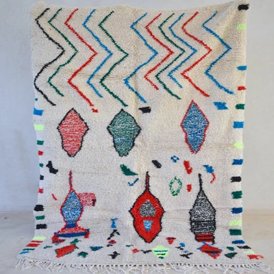 Handmade Authentic Moroccan Beni Ourain Rug Carpet , Azilal Rug, Tapis