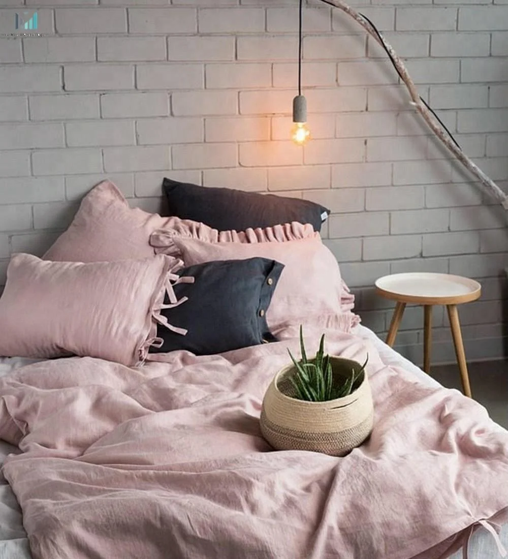 
Set Linen bed sheet, Linen bed cover - Dusty pink Handmade linen bedspread 