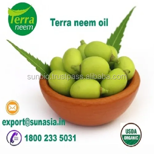 100% Terra Neem Oil extracted from neem kernel by cold pressed method used on plants and farms as insecticide in Retail Bottles