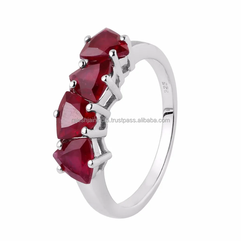Ruby 925 Silver Fine Jewelry Ring Fashionably Crafted Trillion Stone & Finely Worked a Work of Art by Craft of India