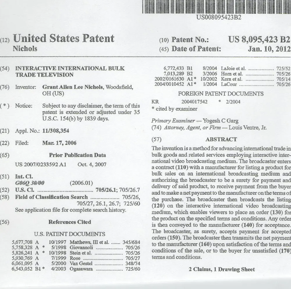 
patent 4 sale bulk trade television station ecommerce database 