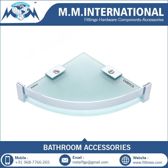 Bathroom Glass Corner Shelf with froasted and tempered glass manufacturer from india
