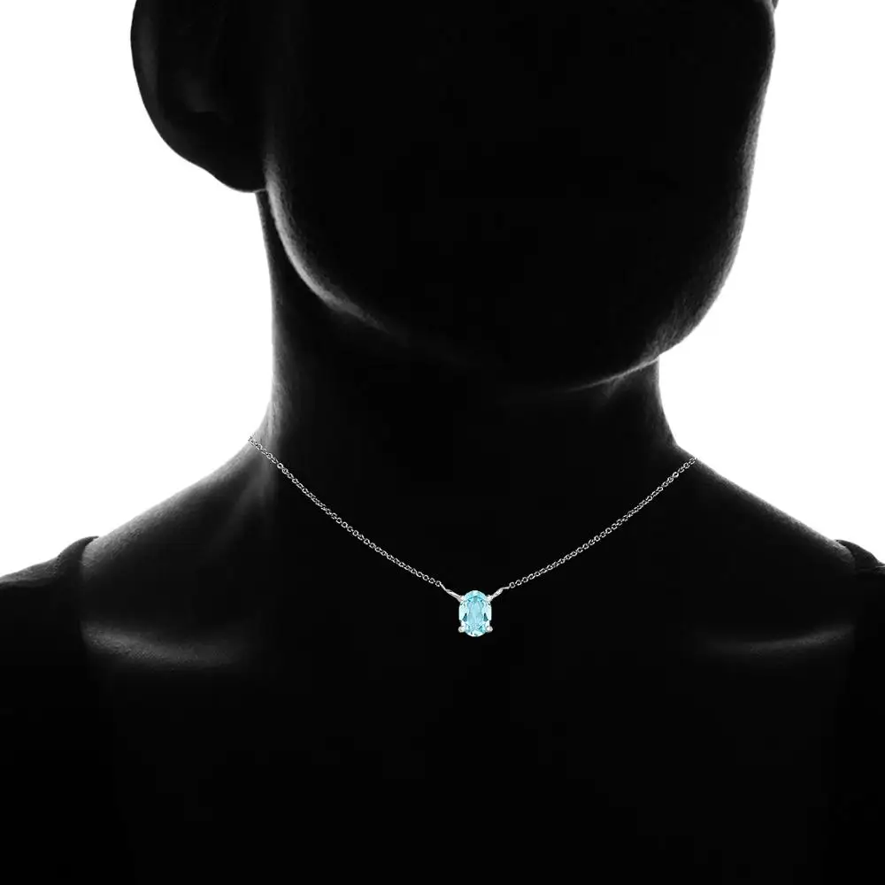 
925 Sterling Silver Sky Blue Topaz 7x5mm Oval Cut Solitaire Short Choker 13 inch Plus 3 Extender Necklace. 