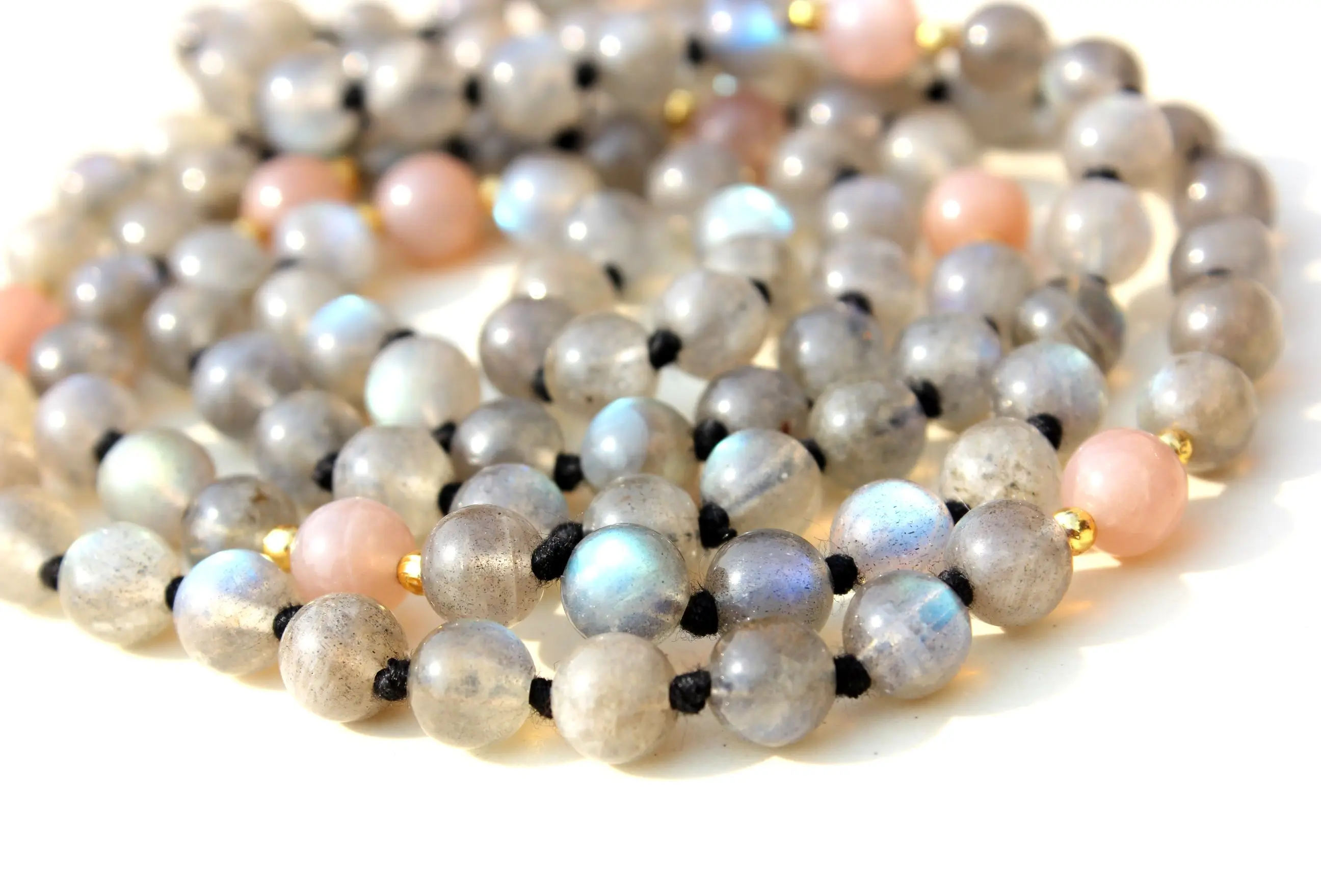 Madagascar Labradorite Gemstone 108 Mala Beads Necklace Healing Crystal Yoga Jewelry