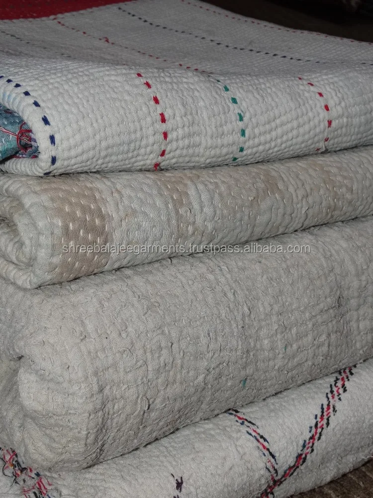 One of a Kind Old Heavy 5 to 7 Layer Kantha Embroidered Throw, Kantha from India Handmade Vintage Kanthina Sari Quilt