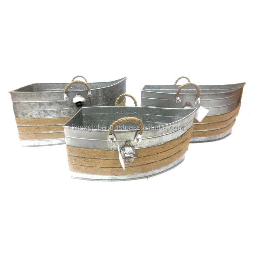 Hot selling metal galvanized planter bucket with handle and modern rope pasting design for outdoor and indoor decoration bucket