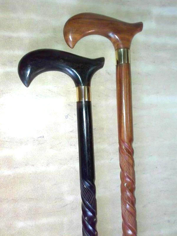 Unique Wooden carved walking stick with wooden Kashmiri derby handle