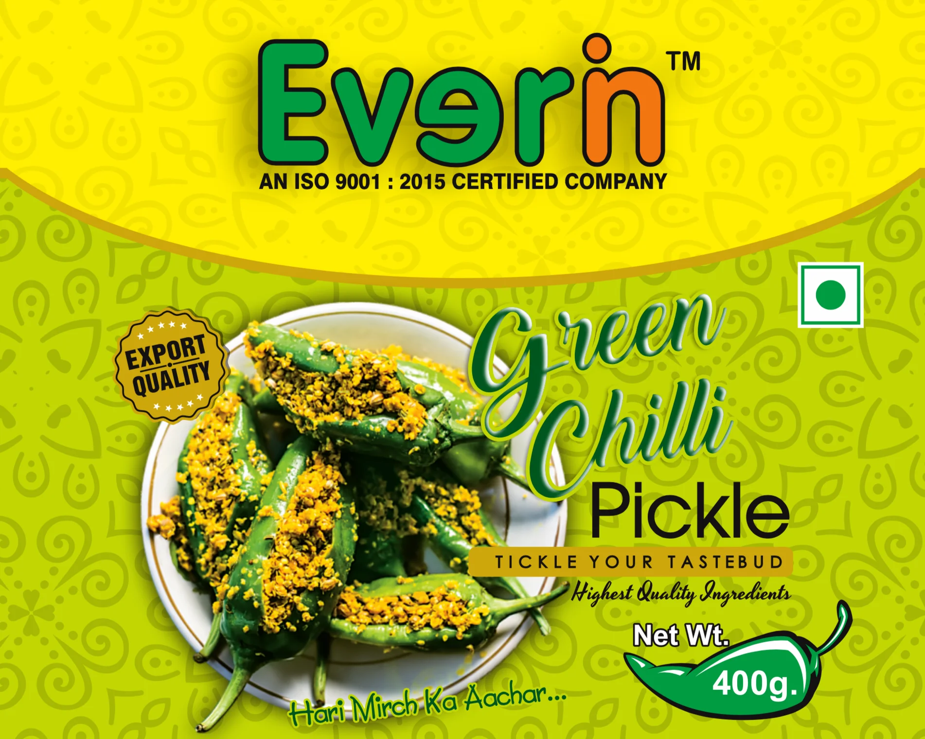 
GREEN CHILLI PICKLE 400g in Glass Jar 