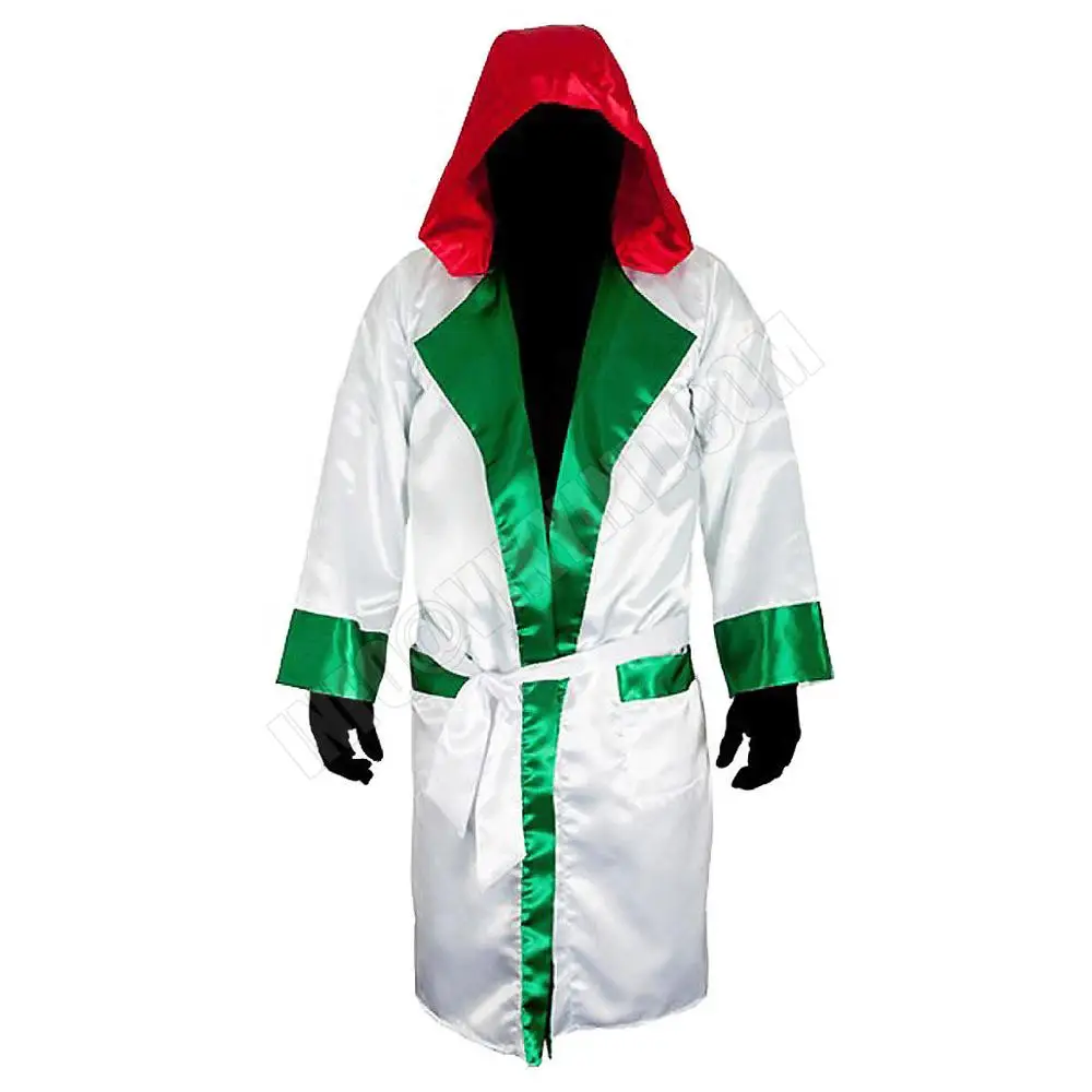 Best Quality Low MOQ Satin Men Women Boxing Robe with Hood Cloak Red Blue Boxing Robes