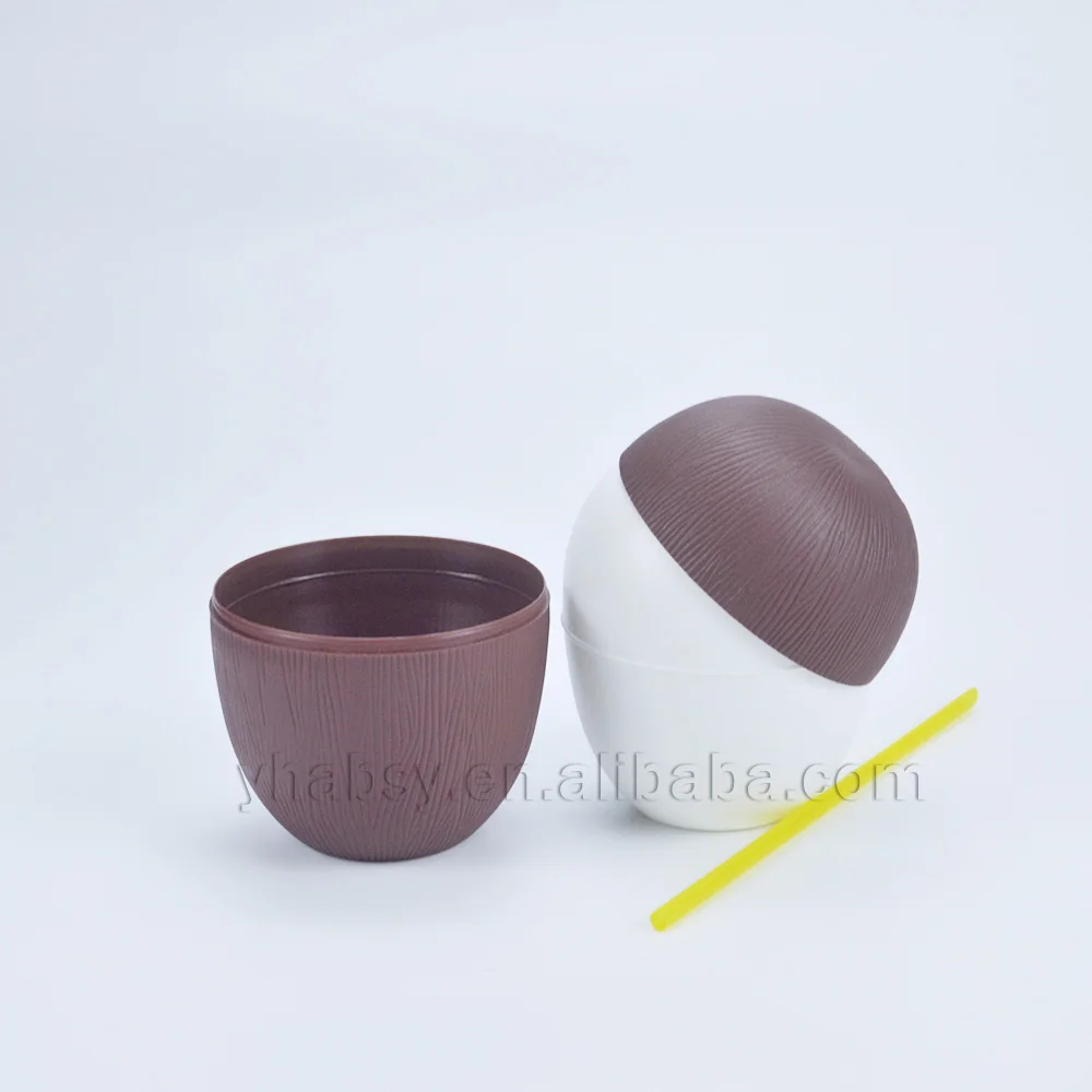 wholesale pp food grade plastic party Coconut shell shaped tiki drinking mug with straw