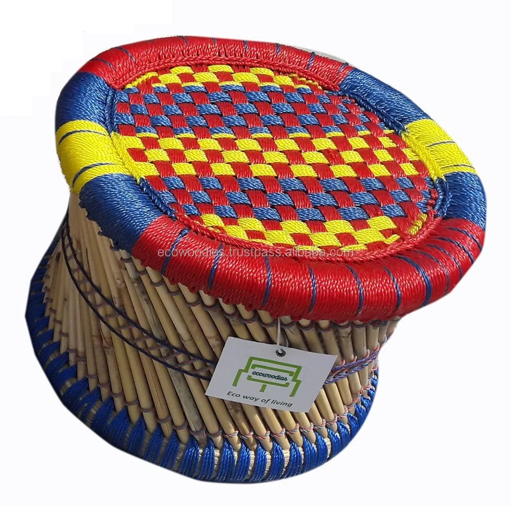 Top Selling Stylish Hand woven Garden Stool puffed ottoman footstool outdoor garden sets rattan wicker space saving stack wooden