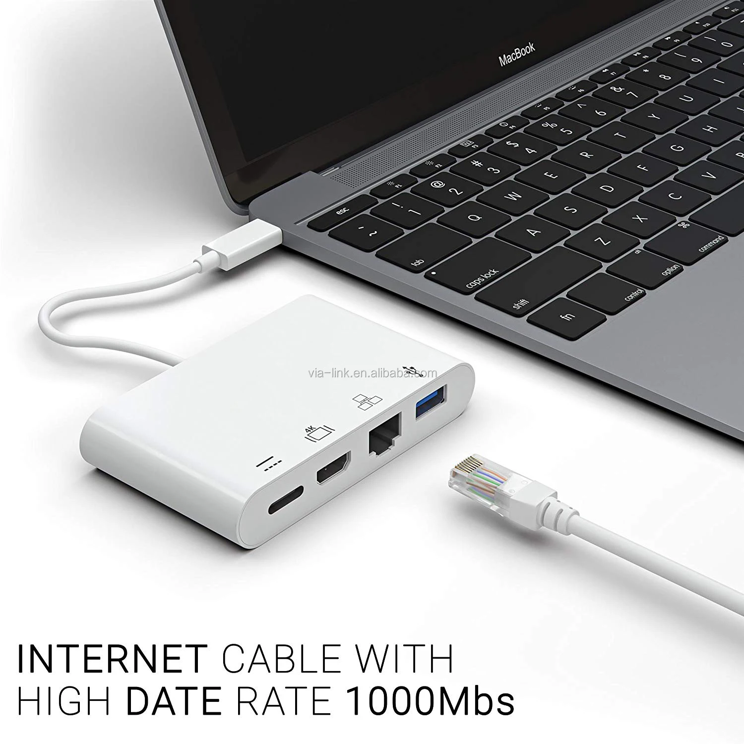 USB Type C 3.1 Ethernet Adapter RJ45 UHD Hub 4 In 1 Port Type-C USB C Hub For Macbook 2019