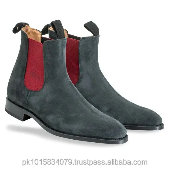 Grey Suede Chelsea Boots Men, Genuine Leather Winter Mens Boots, Designer Fashion Footwear For men