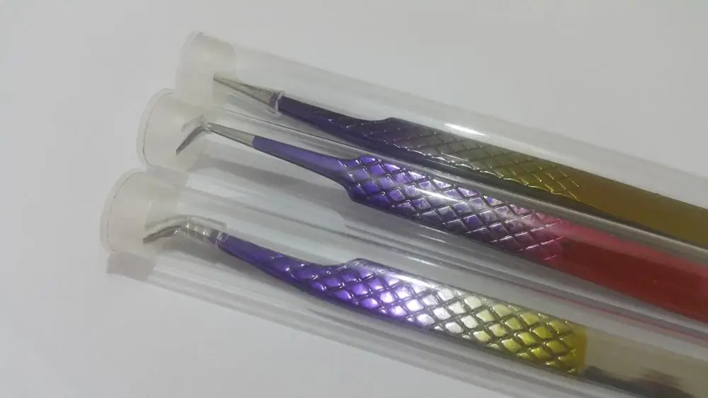 3D/5D/6D Rounded L Shape Russian Volume Pick Up Tweezers Double Shade get customize / Eyelash Extension Tweezers