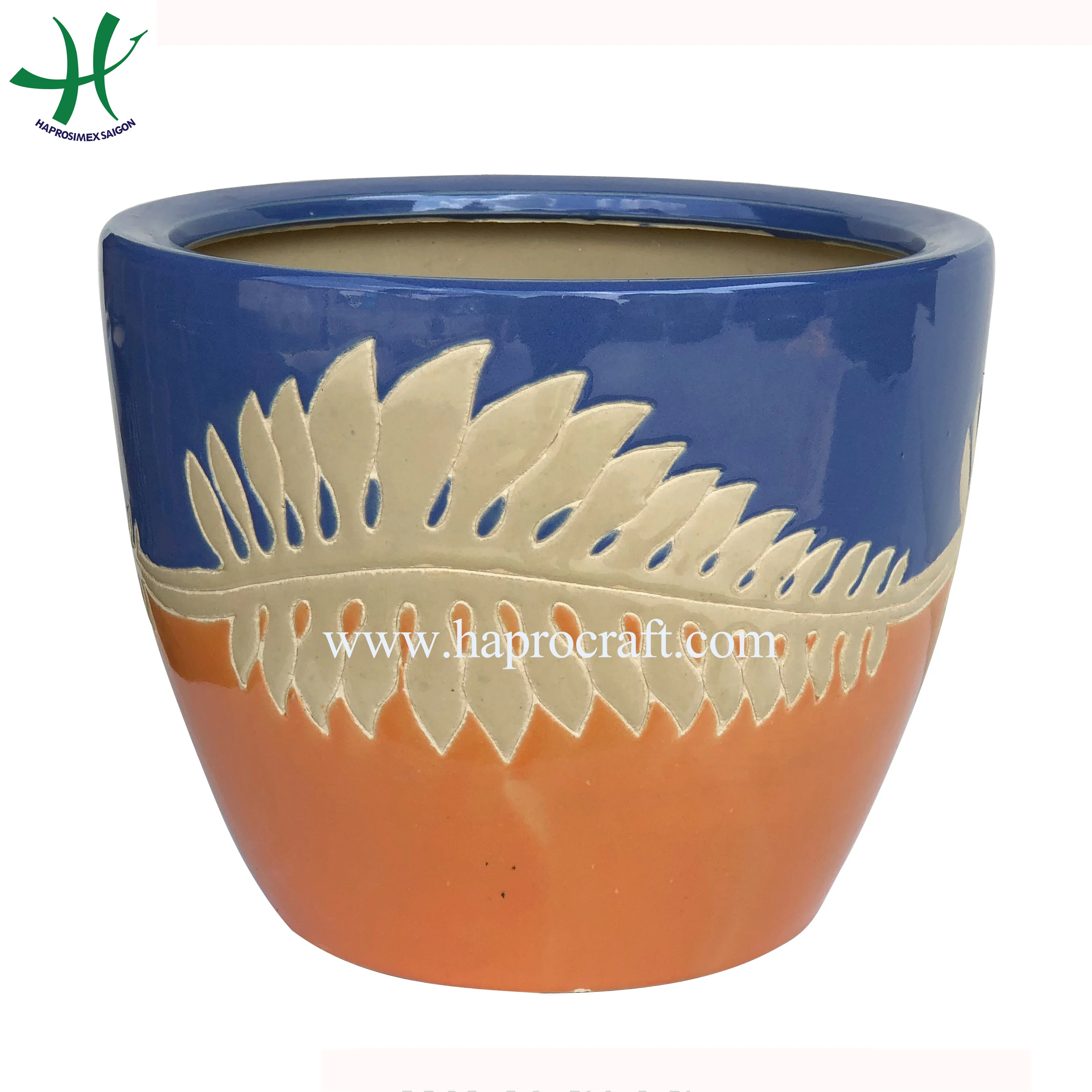 Vietnam classic flower planter pots, indoor ceramic garden plant pot, set of 3 (HG 19- 367/3)