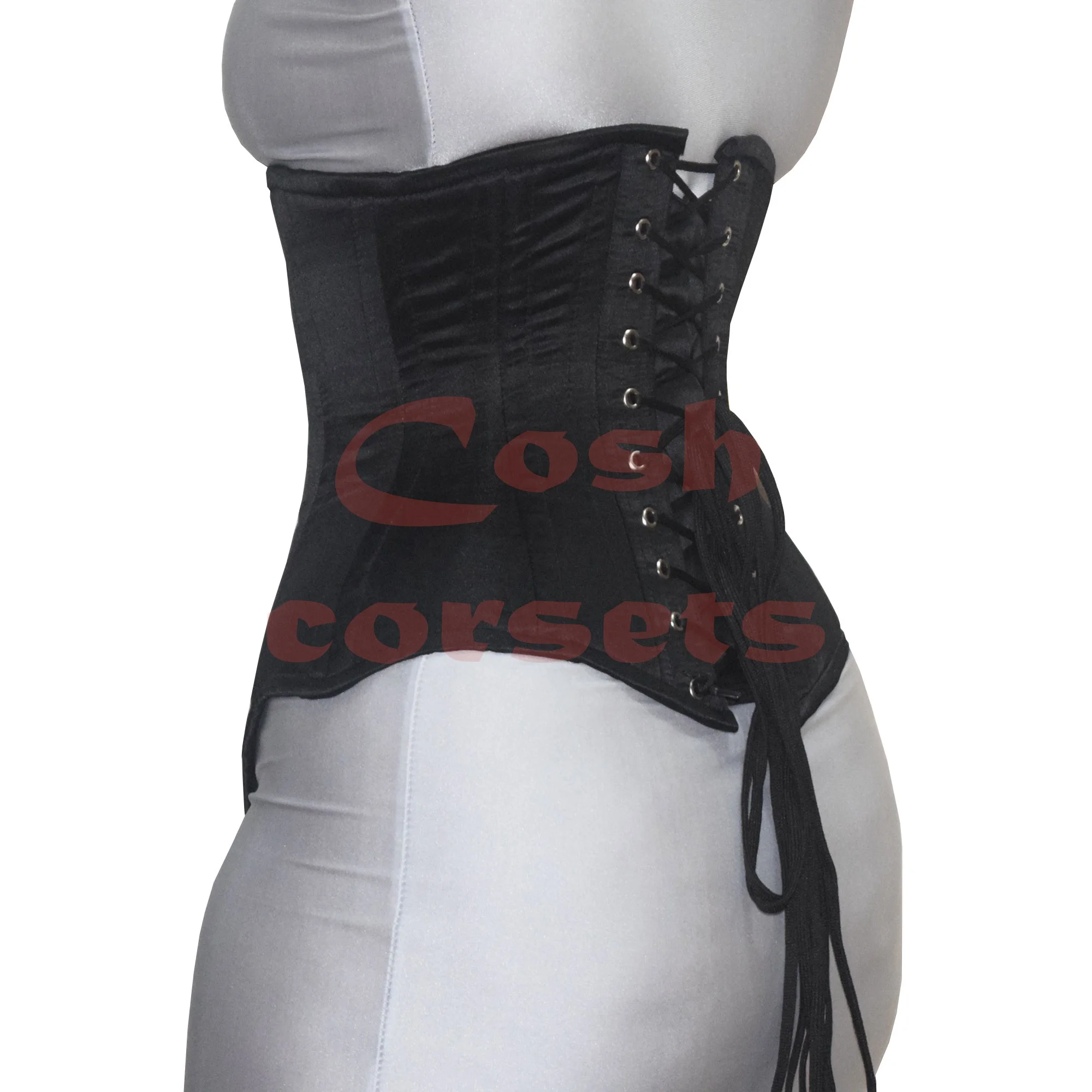 Under Bust Black Satin Corset Longline New Design Waist Trainer Body Shaper Steel Bones Extreme Curvy Premium Quality Corsetry