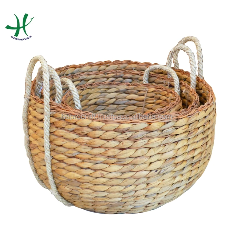 2017 good quality willow storage basket/ water hyacinth storage baskets with jute handles set of 2