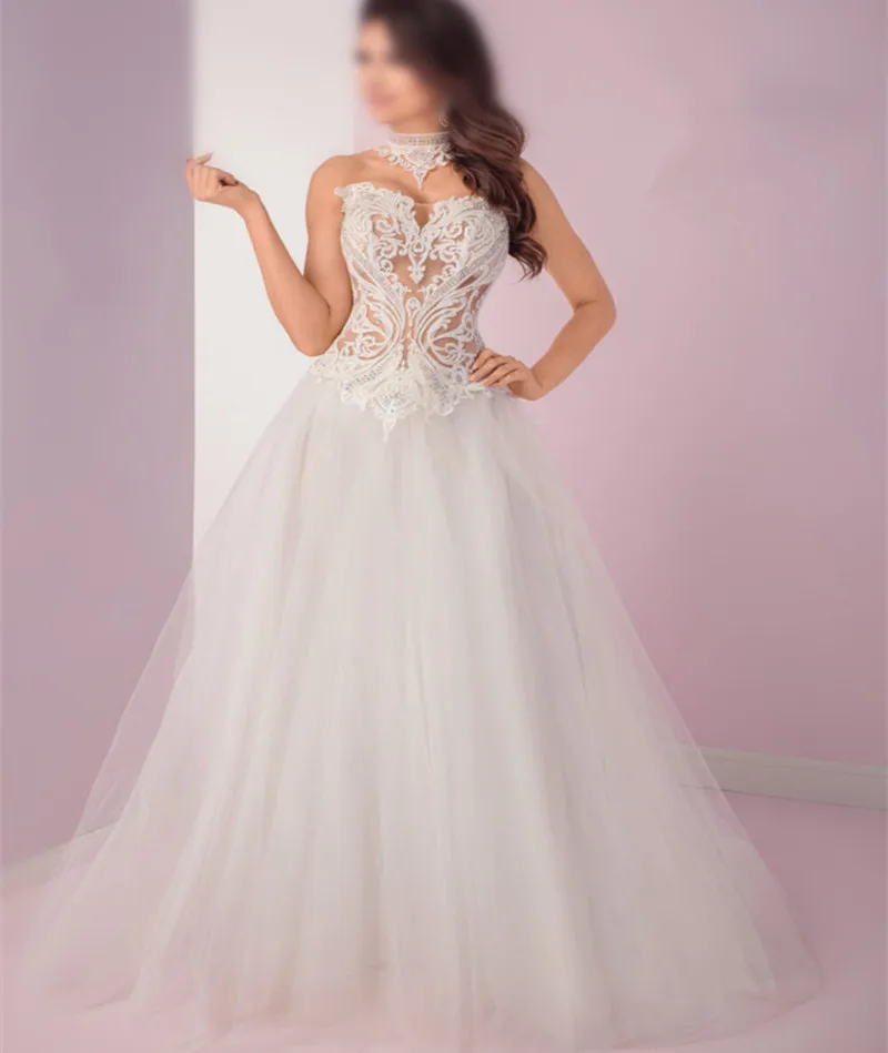 White Wedding Gowns Costom A-line Lace Bridal Dress Robe de mariage 2021 Vestido De Novio Slim Bridal Wedding Dresses