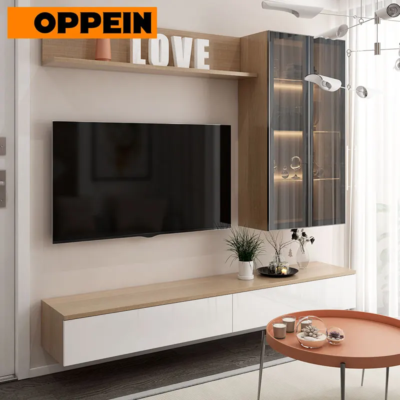 OPPEIN белый лакированный деревянный MDF тв шкафы для продажи