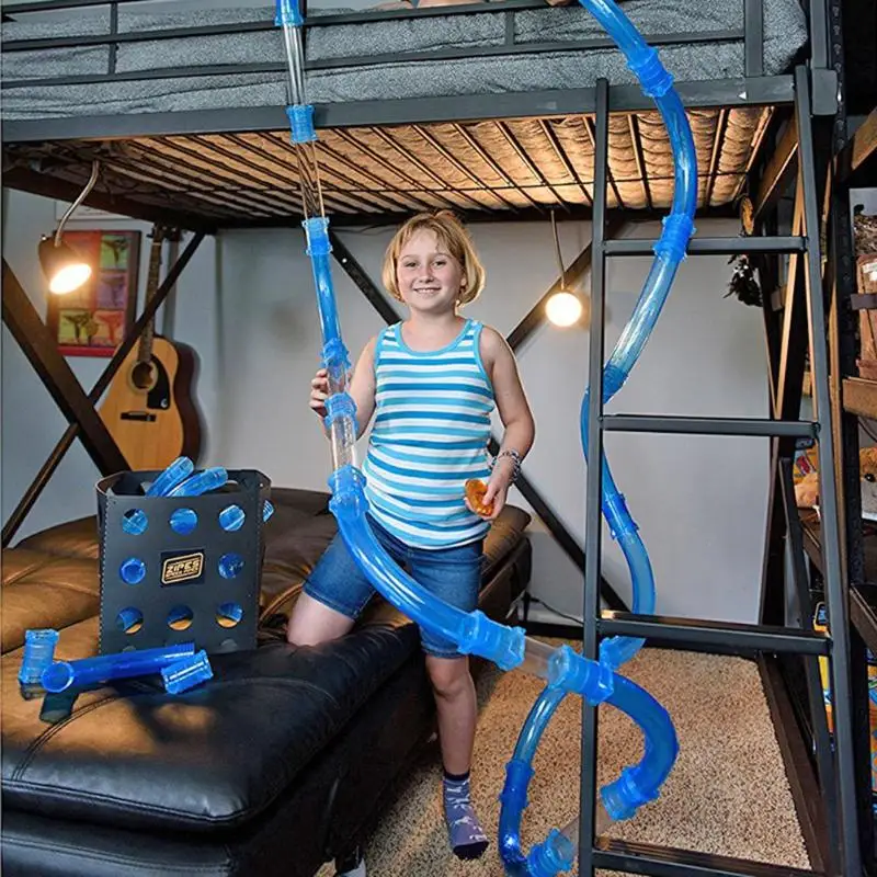 Detoo Chariots toy tube track high speed rc toys with ball children playing set railway slot cars pipe track toys