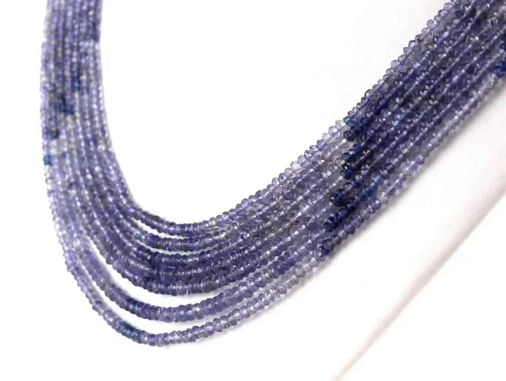 Natural Blue Iolite Gemstone Faceted Rondelle Beaded Beautiful Handmade 7 String Necklace  Women America Gift