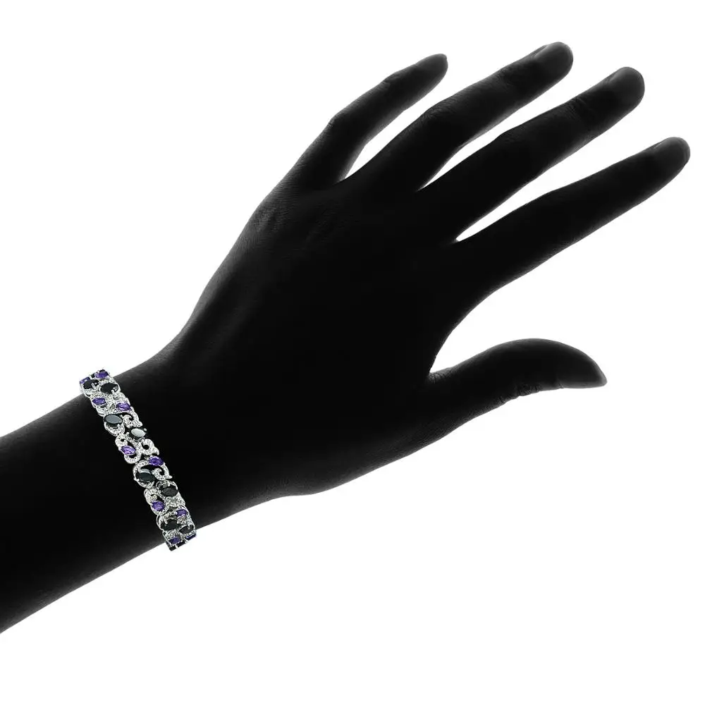 
925 Sterling Silver Black Spinel and Amethyst Tennis Bracelet 