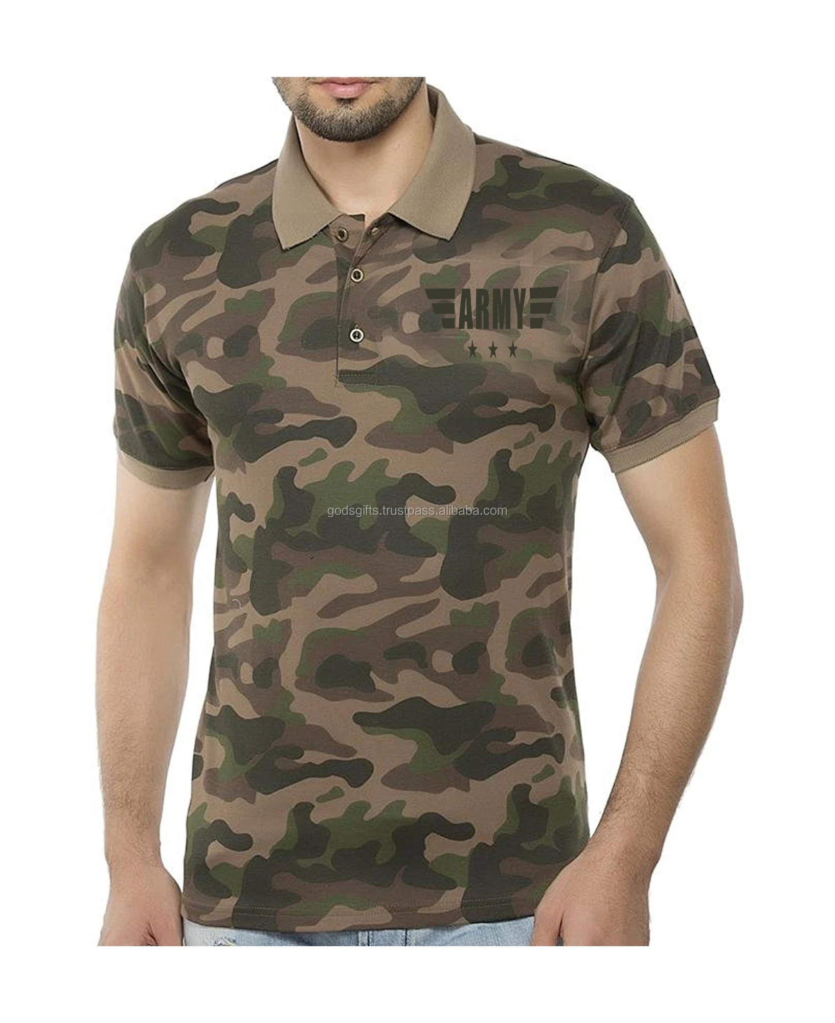 bamboo Cotton Pique camo polo t-shirt oem military print polo t-shirt factory direct export sale india tirupur online shopping