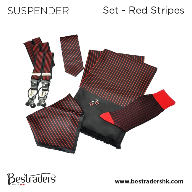 Hot Selling Business Red Stripes Suspender Socks Tie and Cufflink gift set
