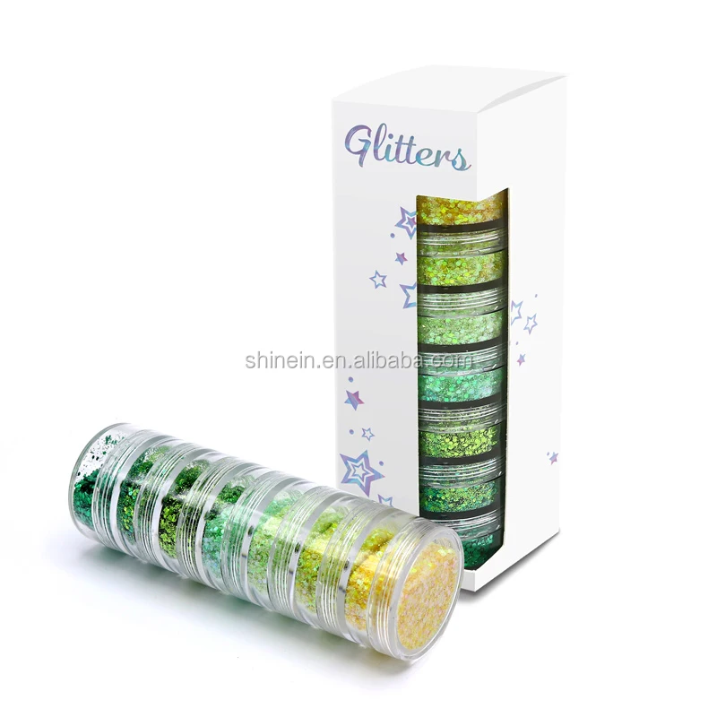 Shinein New Yellow Green Hybrid Mixed Colors Private Label Face Glitter Powder Shimmer Cosmetic Glitter Eyeshadow