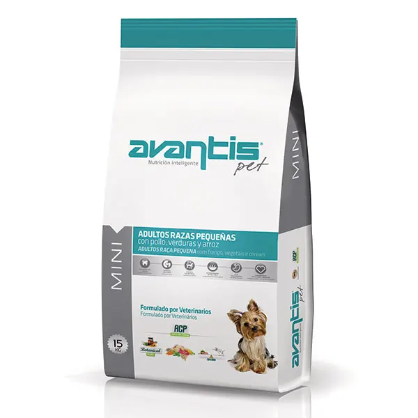 
Dog food with chicken, vegetables and rice. Adult dogs of small breeds 