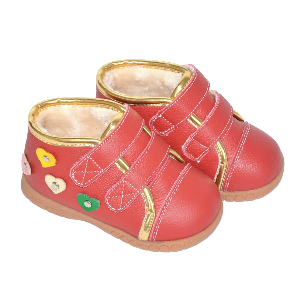 new style Red genuine leather toddler kids boots double strap adjustable girl winter boots
